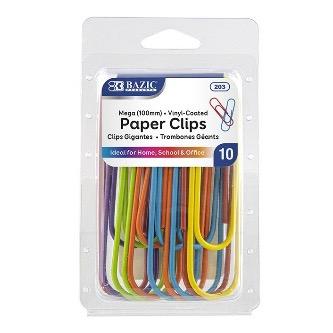 BAZIC Mega (100mm) Color Paper Clips (10/Pack) -CAJA 24
