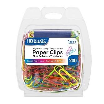 BAZIC No.1 Regular (33mm) Color Paper Clips (200/Pack) -CAJA 24