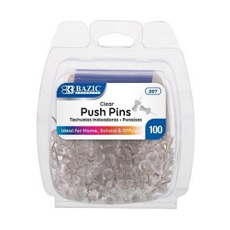 BAZIC Clear Transparent Push Pins (100/Pack) -CAJA 24