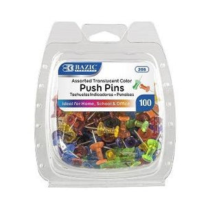 BAZIC Assorted Translucent Color Push Pins (100/Pack) -CAJA 24