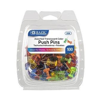 BAZIC Assorted Translucent Color Push Pins (100/Pack) -CAJA 24
