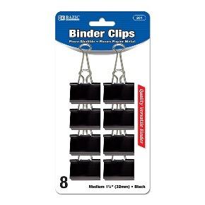 BAZIC Medium 1 1/4" (32mm) Black Binder Clip (8/Pack) -CAJA 24