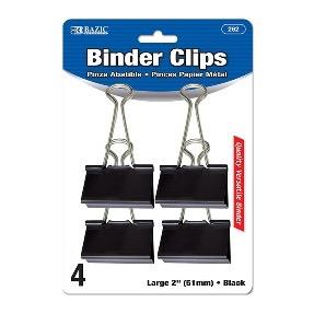 BAZIC Large 2" (51mm) Black Binder Clip (4/Pack) -CAJA 24