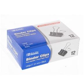 BAZIC Large 2" (51mm) Black Binder Clip (12/Box) -CAJA 12