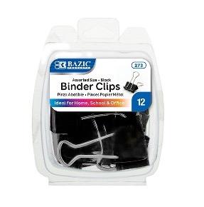 BAZIC Assorted Size Black Binder Clip (12/Pack) -CAJA 24