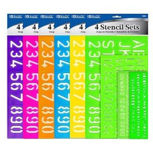BAZIC 8, 10, 20, 30 mm Size Lettering Stencil Sets (4/Pack) -CAJA 24
