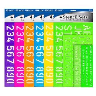 BAZIC 8, 10, 20, 30 mm Size Lettering Stencil Sets (4/Pack) -CAJA 24
