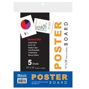 BAZIC 11" X 14" White Poster Board (5/Pack) -CAJA 48