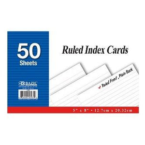 BAZIC 50 Ct. 5" X 8" Ruled White Index Card -CAJA 36