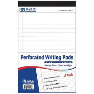 BAZIC 50 Ct. 5" X 8" White Jr. Perforated Writing Pads (2/Pack) -CAJA 24
