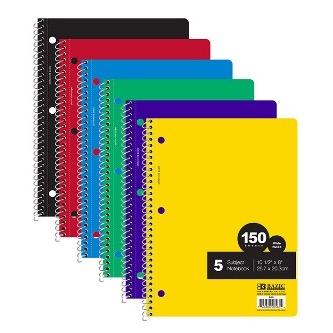 BAZIC W/R 150 Ct. 5-Subject Spiral Notebook -CAJA 24