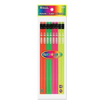 BAZIC Fluorescent Wood Pencil w/ Eraser (8/pack) -CAJA 24