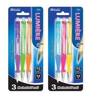 BAZIC Lumiere 0.7 mm Mechanical Pencil w/ Grip (3/Pack) -CAJA 24