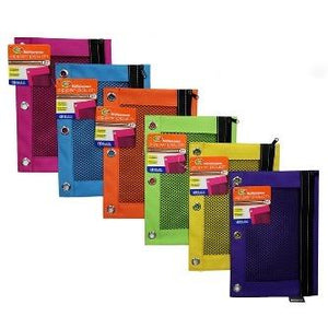 BAZIC Bright Color 3-Ring Pencil Pouch w/ Mesh Window -CAJA 24