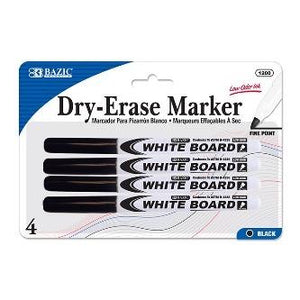 BAZIC Black Fine Tip Dry-Erase Markers (4/Pack) -CAJA 24
