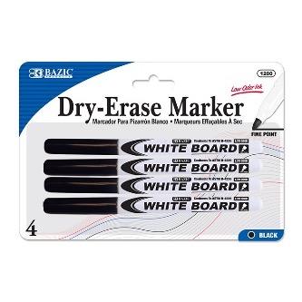 BAZIC Black Fine Tip Dry-Erase Markers (4/Pack) -CAJA 24