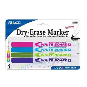 BAZIC Bright Colors Fine Tip Dry-Erase Markers (4/Pack) -CAJA 24