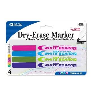 BAZIC Bright Colors Fine Tip Dry-Erase Markers (4/Pack) -CAJA 24