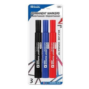 BAZIC Assorted Colors Chisel Tip Jumbo Permanent Markers (3/Pk) -CAJA 24