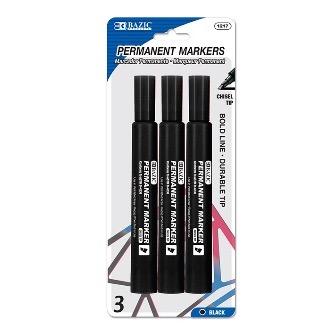 BAZIC Black Chisel Tip Jumbo Permanent Markers (3/Pack) -CAJA 24