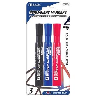 BAZIC Assorted Colors Chisel Tip Desk Style Permanent Markers (3/Pack) -CAJA 24