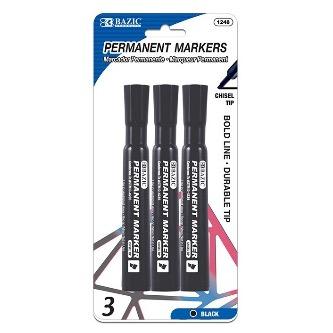 BAZIC Black Chisel Tip Desk Style Permanent Markers (3/Pack) -CAJA 24