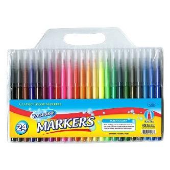 BAZIC 24 Classic Colors Fine Line Washable Markers -CAJA 24