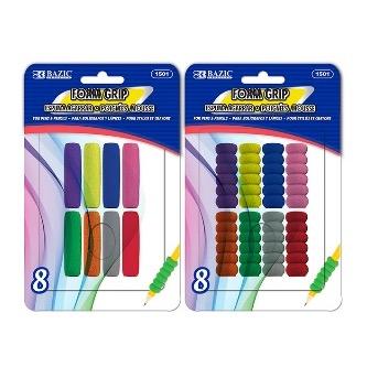 BAZIC Assorted Color & Shape Foam Pencil / Pen Grip (8/Pack) -CAJA 24