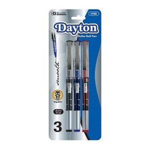 BAZIC Dayton Asst. Color Rollerball Pen w/ Metal Clip (3/Pack) -CAJA 24