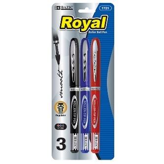 BAZIC Royal Assorted Color Rollerball Pen (3/Pack) -CAJA 24