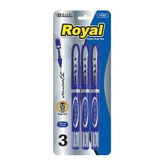 BAZIC Royal Blue Rollerball Pen (3/Pack) -CAJA 24