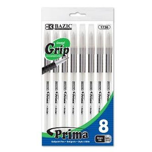 BAZIC Prima Black Stick Pen w/ Cushion Grip (8/Pack) -CAJA 24