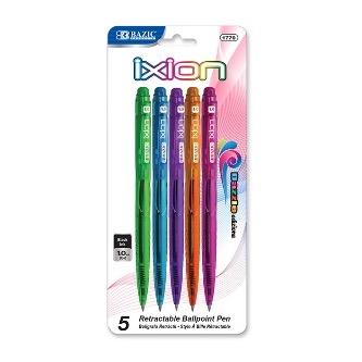 BAZIC Ixion Black Color Retractable Pen (5/Pack) -CAJA 24