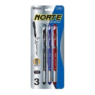 BAZIC Norte Asst. Color Needle-Tip Rollerball Pen (3/Pack) -CAJA 24