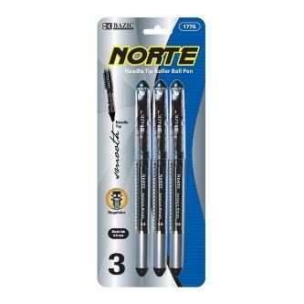 BAZIC Norte Black Needle-Tip Rollerball Pen (3/Pack) -CAJA 24