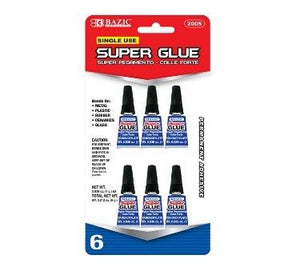 BAZIC 0.036 oz (1g) Single Use Super Glue (6/Pack) -CAJA 24
