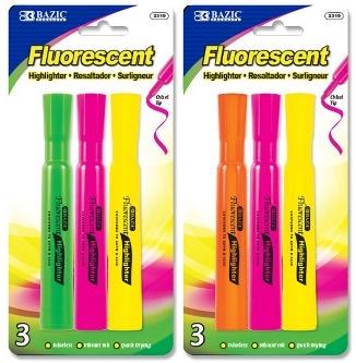 BAZIC Desk Style Fluorescent Highlighter (3/Pack) -CAJA 24