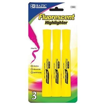 BAZIC Yellow Desk Style Fluorescent Highlighter (3/Pack) -CAJA 24