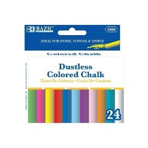 BAZIC Dustless Assorted Color Chalk (24/Box) -CAJA 24
