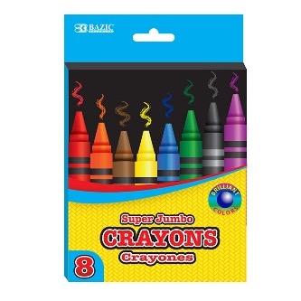 BAZIC 8 Color Premium Super Jumbo Crayons -CAJA 24