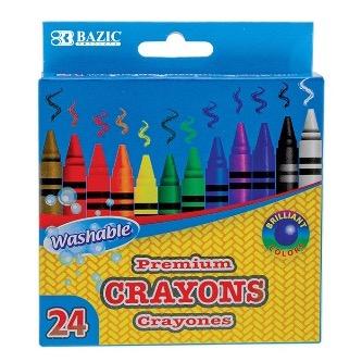 BAZIC 24 Color Washable Premium Crayons -CAJA 24