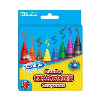 BAZIC 8 Color Washable Premium Jumbo Crayons -CAJA 24