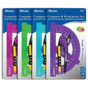 BAZIC Scale-Arm Compass w/ #2 Wood Pencil & 6" Protractor Set -CAJA 24