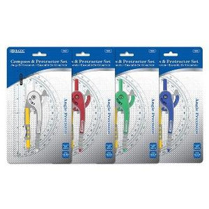 BAZIC Scale-Arm Compass w/ #2 Wood Pencil & 6" Protractor Set -CAJA 24