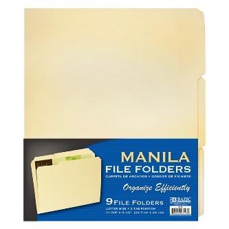 BAZIC 1/3 Cut Letter Size Manila File Folder (9/Pack) -CAJA 48