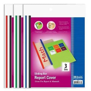BAZIC Clear Front Report Covers w/ Sliding Bar (3/Pack) -CAJA 24