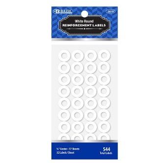 BAZIC White Round Reinforcement Label (544/Pack) -CAJA 24