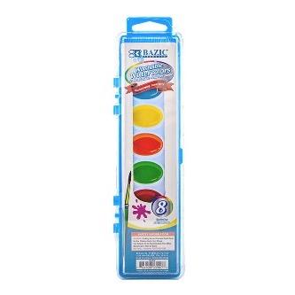 BAZIC 8 Ct. Semi Moist Watercolor w/ Brush -CAJA 24