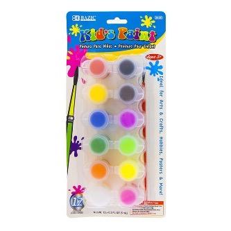 BAZIC 0.17 FL OZ (5 mL) 12 Color Kid's Paint w/ Brush -CAJA 24