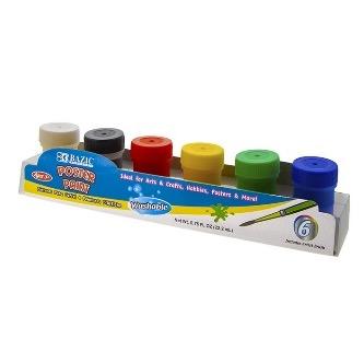 BAZIC 0.75 FL OZ (22.2 mL) 6 Color Washable Poster Paint w/ Brush -CAJA 24